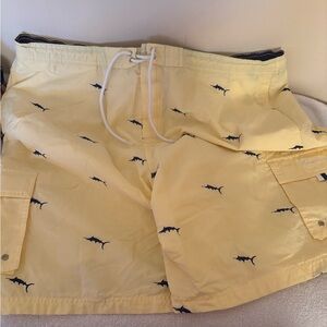 Daniel Cremieux Yellow Shark Print Athletic Shorts
